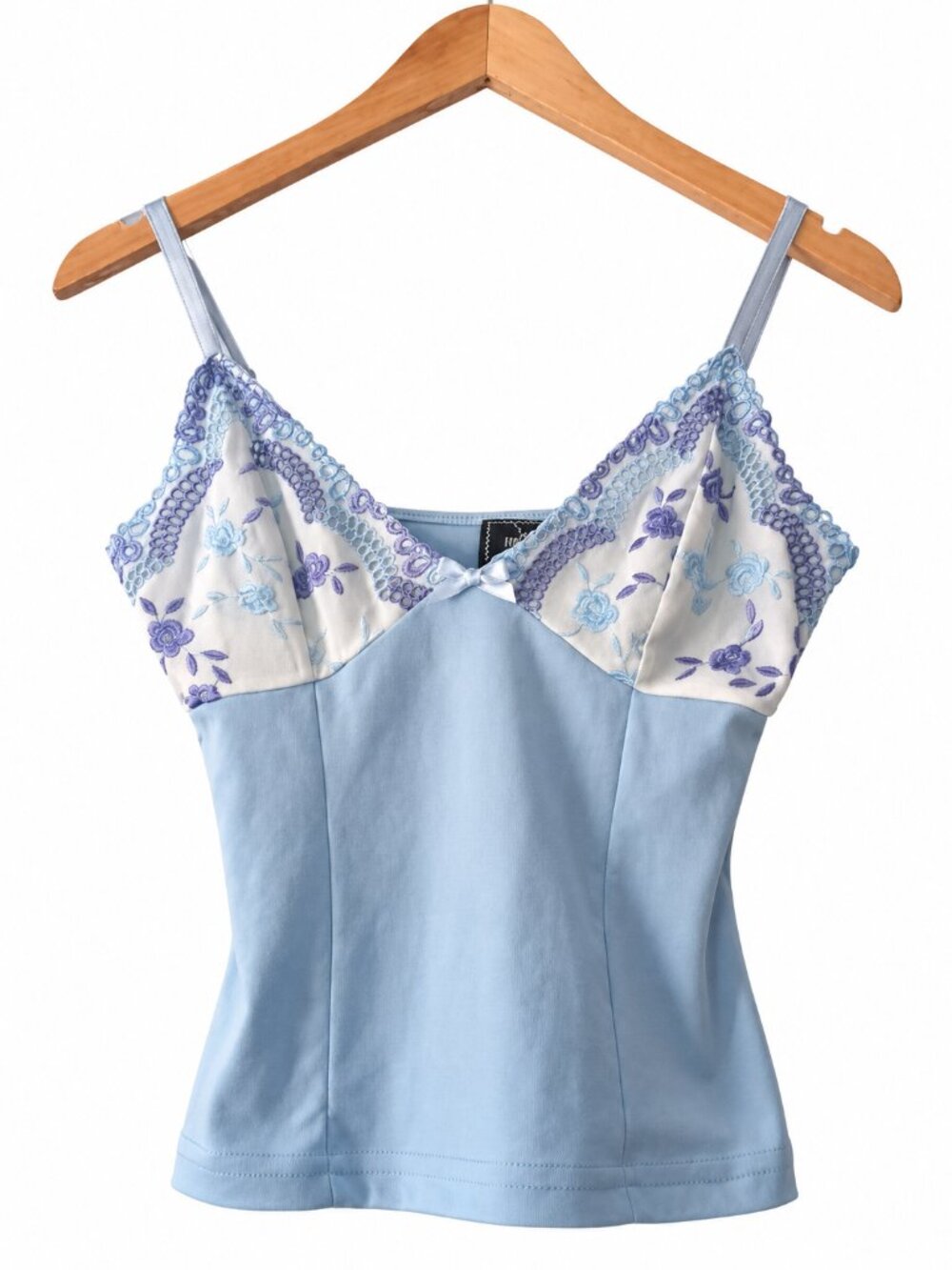 Free Paris Blue Floral Lace Trim Camisole Tank Y2K Coquette Lingerie Top